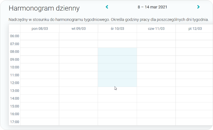 Zaznacz obszar godzinowy w harmonogramie dziennym