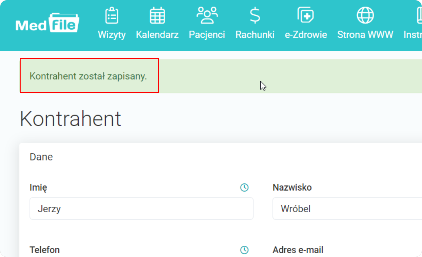 Kontrahent został zapisany