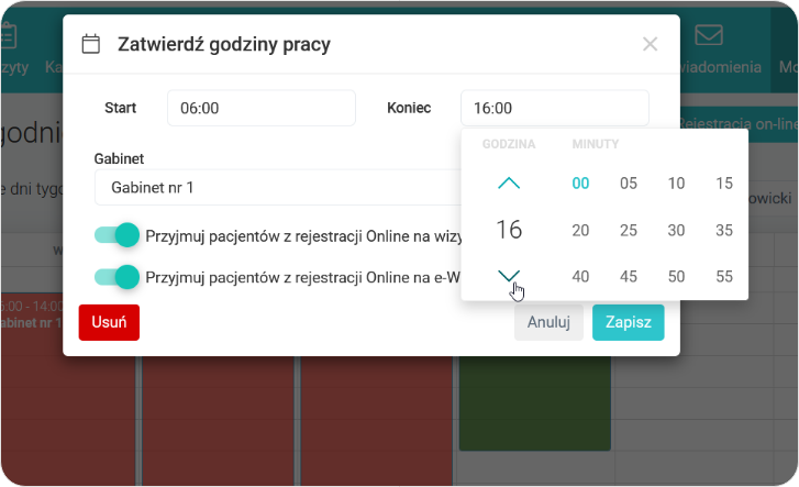 Zmiana godzin pracy w harmonogramie tygodniowym