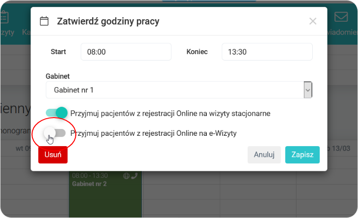 Zmień ustawienia rejestracji online