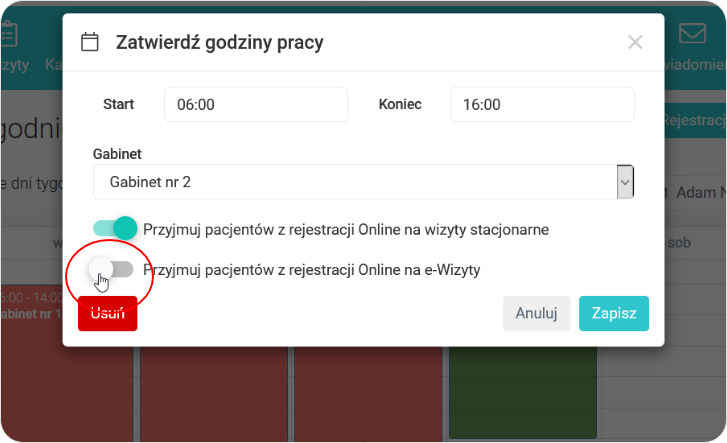 Zmień ustawienia rejestracji online