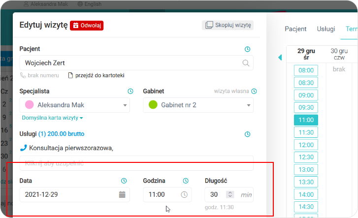 Zmiany w terminie wizyty