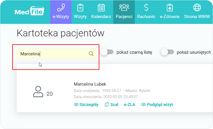 Wyszukaj wybranego pacjenta
