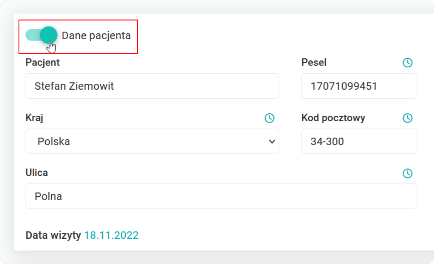 Uzupełnij dane pacjenta 