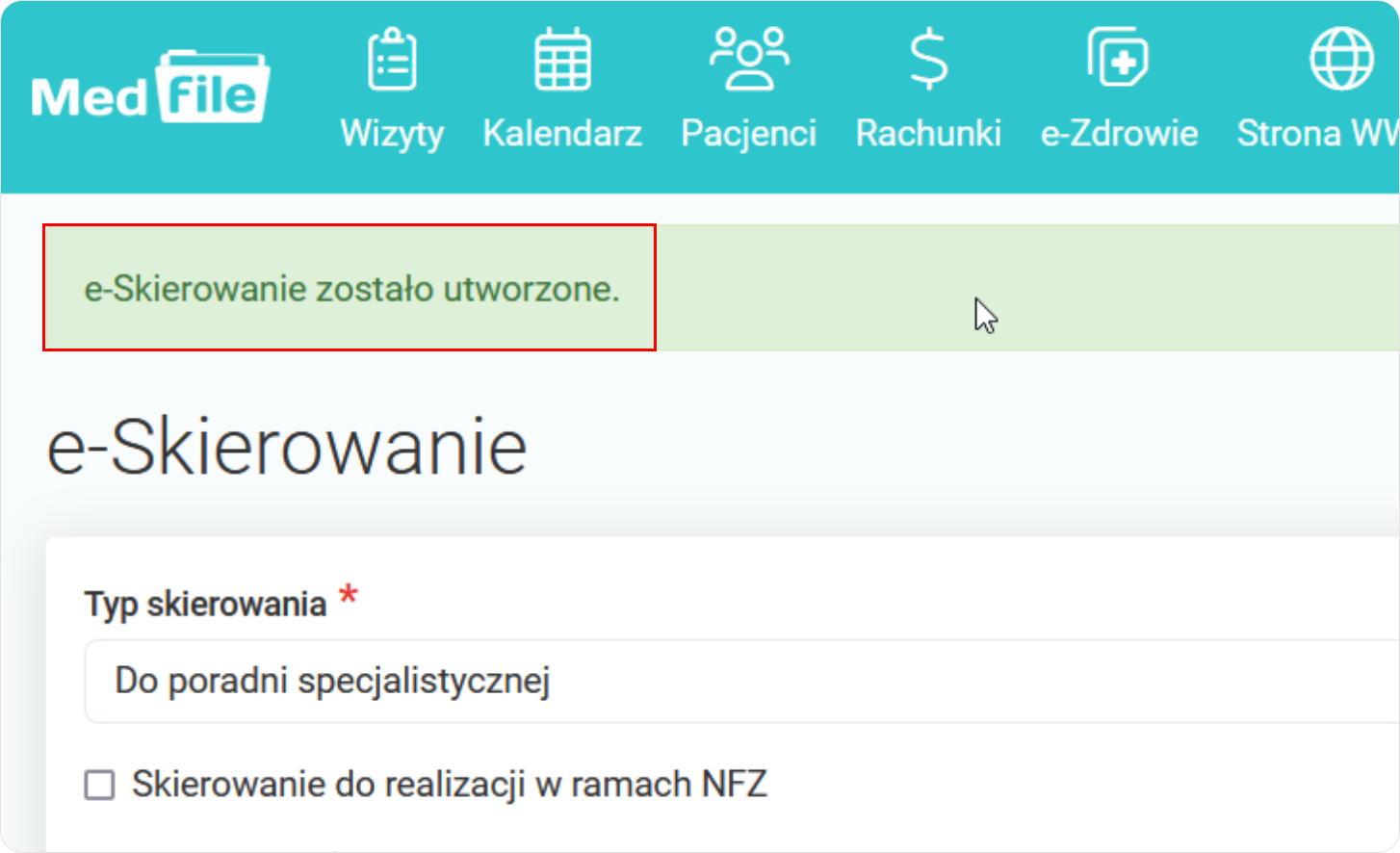 Komunikat o poprawnym zapisie danych 